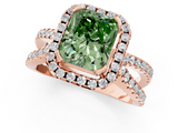 Rose gold Fancy Green Radiant  Cut Halo Split Shank Pave Set Ring_63