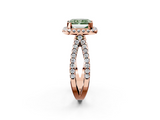 Rose gold Fancy Green Radiant  Cut Halo Split Shank Pave Set Ring_64