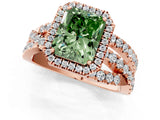 Rose gold Fancy Green Radiant  Cut Halo Split Shank Prong Setting Ring_13