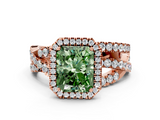 Rose gold Fancy Green Radiant  Cut Halo Split Shank Prong Setting Ring_58