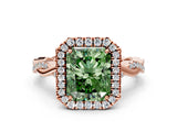 Rose gold Fancy Green Radiant Cut Halo Twist Band with Four-Prong Setting_12