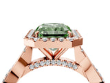 Rose gold Fancy Green Radiant Cut Halo Twist Band with Four-Prong Setting_16