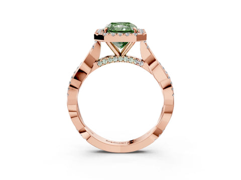 Rose gold Fancy Green Radiant Cut Halo Twist Band with Four-Prong Setting_3