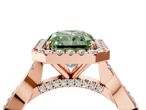 Rose gold Fancy Green Radiant Cut Halo Twist Band with Four-Prong Setting_4