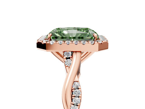 Rose gold Fancy Green Radiant Cut Halo Twist Band with Four-Prong Setting_5