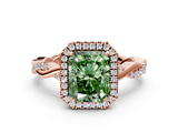 Rose gold Fancy Green Radiant  Cut Halo Twisted Band Four-Prong Ring_20