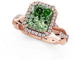 Rose gold Fancy Green Radiant  Cut Halo Twisted Band Four-Prong Ring_21