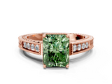 Rose gold Fancy Green Radiant  Cut Milgrain Channel Set Engagement Ring with Solitaire Prong Setting_66