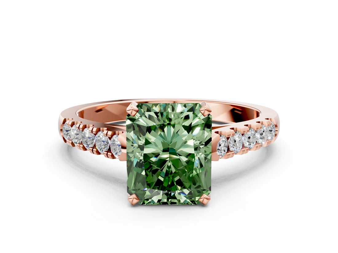 Rose gold Fancy Green Radiant  Cut Pavé Band Solitaire Ring with Four-Prong Setting_25
