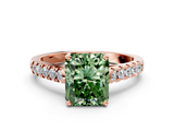 Rose gold Fancy Green Radiant  Cut Pavé Band Solitaire Ring with Four-Prong Setting_25