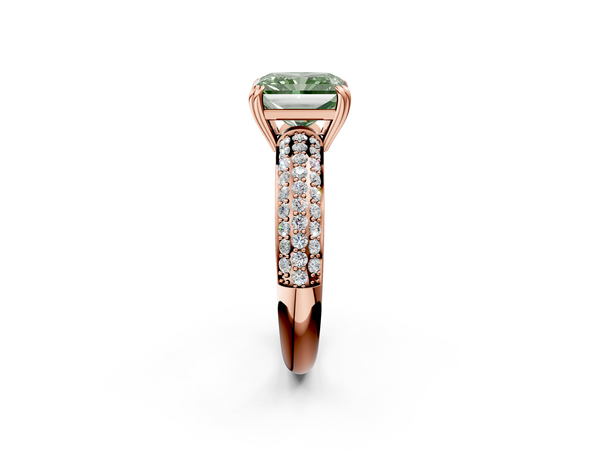 Rose gold Fancy Green Radiant  Cut Pave Diamond Engagement Ring with Channel Set Band and Four-Prong Setting