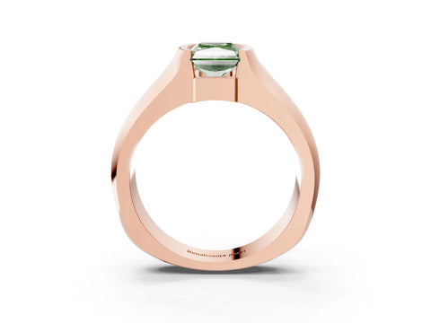 Rose gold Fancy Green Radiant Cut Solitaire Bezel Set Diamond Ring with Wide Band_3