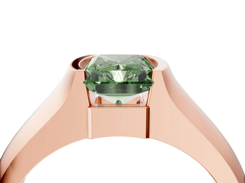 Rose gold Fancy Green Radiant Cut Solitaire Bezel Set Diamond Ring with Wide Band_4