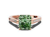 Rose gold Fancy Green Radiant Cut Solitaire Cathedral Diamond Engagement Ring with Channel-Set Band and Four-Prong Setting_3