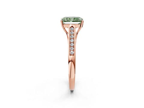 Rose gold Fancy Green Radiant Cut Solitaire Cathedral Diamond Engagement Ring with Channel-Set Band and Four-Prong Setting_5