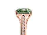 Rose gold Fancy Green Radiant Cut Solitaire Cathedral Diamond Engagement Ring with Channel-Set Band and Four-Prong Setting_8
