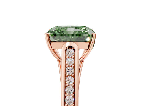 Rose gold Fancy Green Radiant Cut Solitaire Cathedral Diamond Engagement Ring with Channel-Set Band and Four-Prong Setting_8