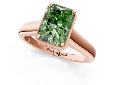 Rose gold Fancy Green Radiant Cut Solitaire Diamond Engagement Ring with Four-Prong Setting and Tapered Band_1
