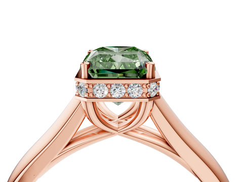 Rose gold Fancy Green Radiant Cut Solitaire Diamond Engagement Ring with Four-Prong Setting and Tapered Band_4