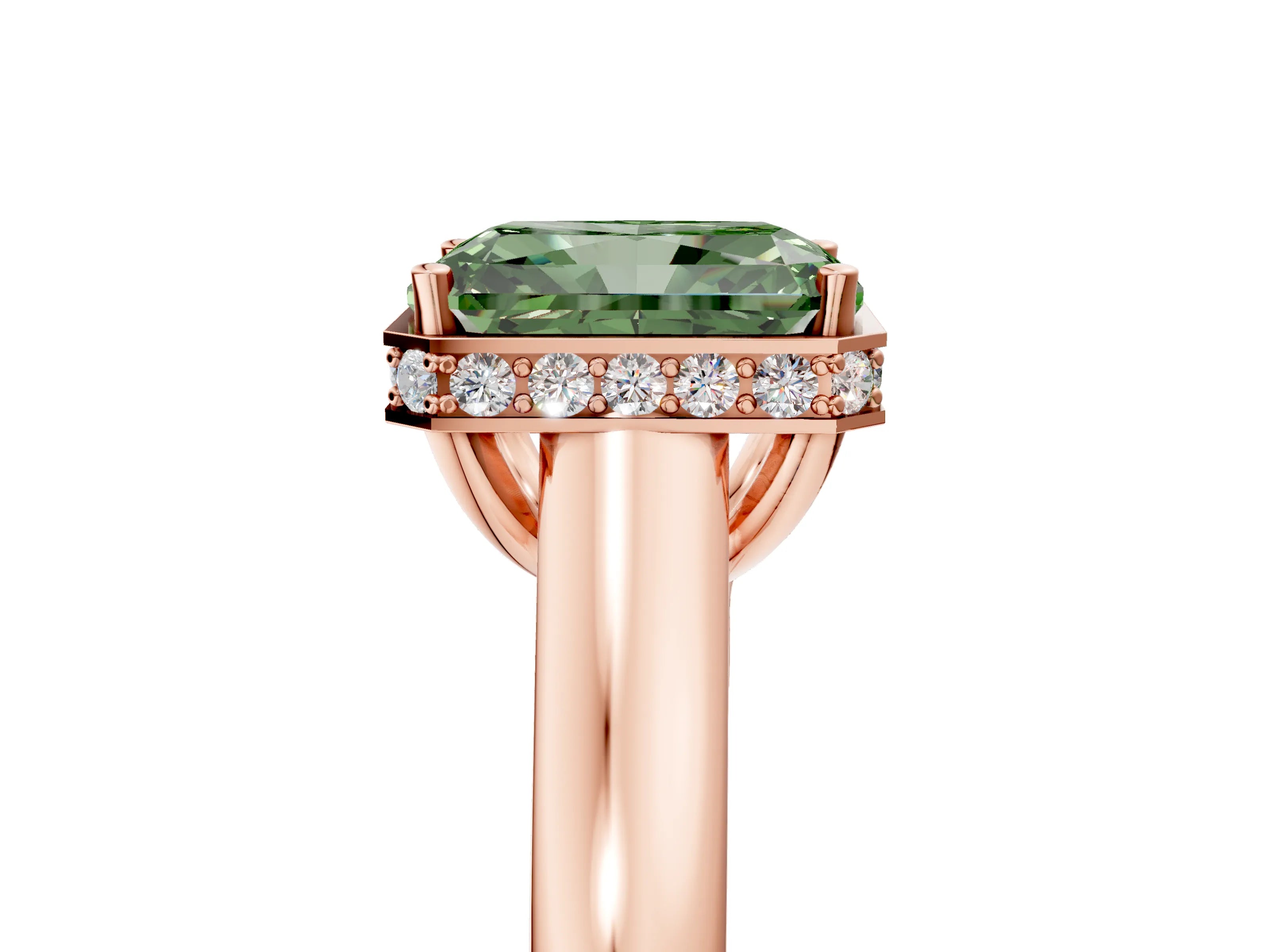 Rose gold Fancy Green Radiant Cut Solitaire Diamond Engagement Ring with Four-Prong Setting and Tapered Band_5