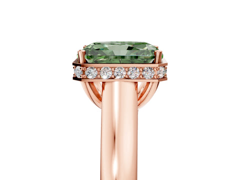 Rose gold Fancy Green Radiant Cut Solitaire Diamond Engagement Ring with Four-Prong Setting and Tapered Band_5