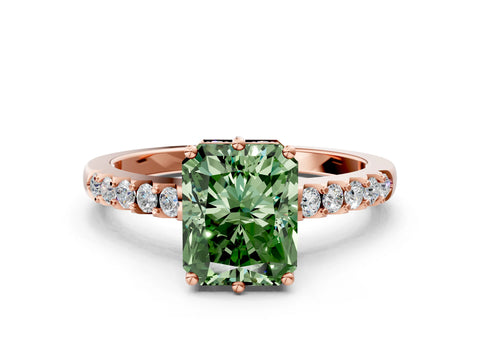 Rose gold Fancy Green Radiant Cut Solitaire Diamond Engagement Ring with Pavé Band and Six-Prong Setting_12