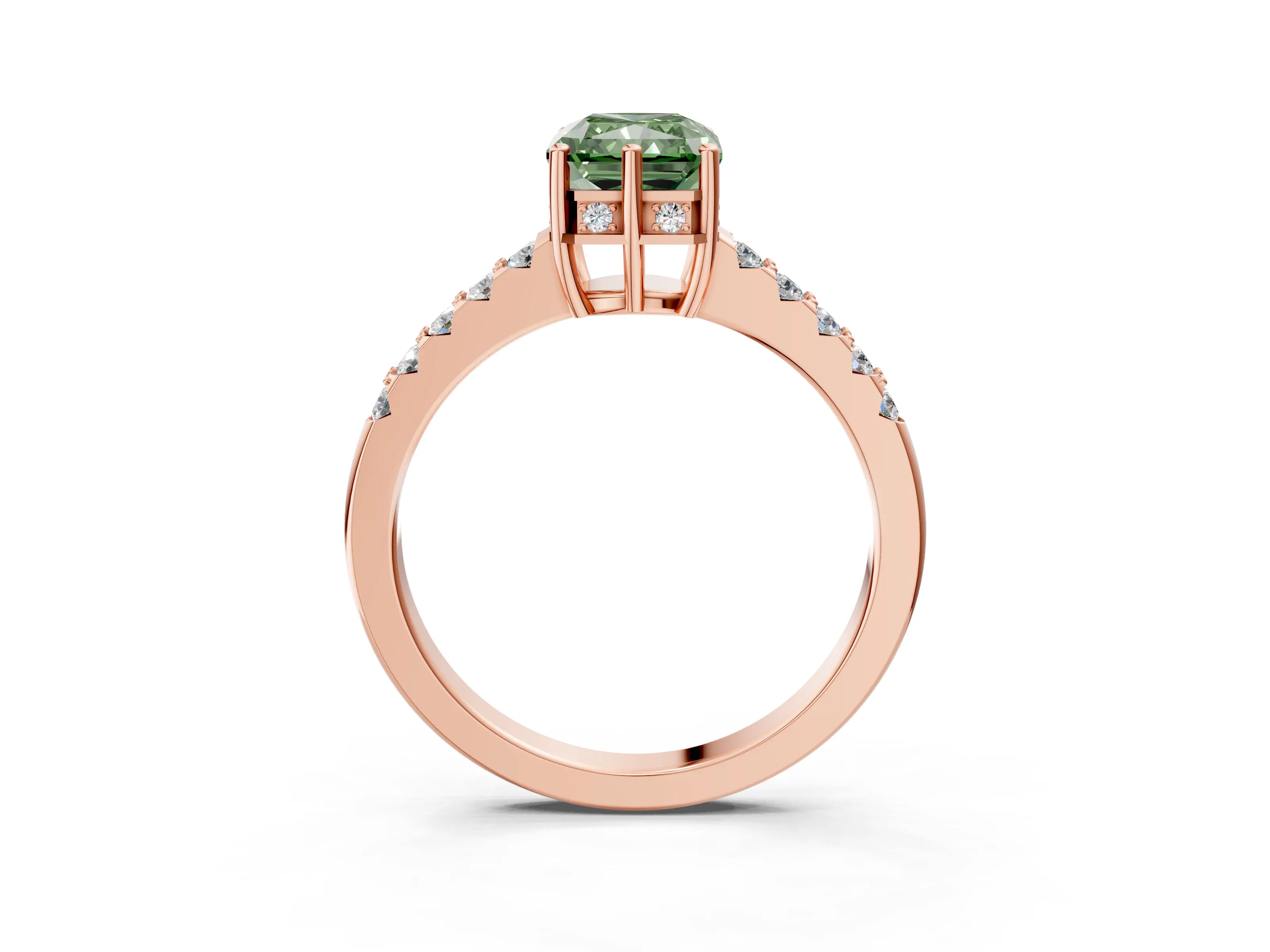 Rose gold Fancy Green Radiant Cut Solitaire Diamond Engagement Ring with Pavé Band and Six-Prong Setting_15