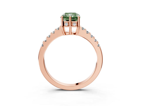Rose gold Fancy Green Radiant Cut Solitaire Diamond Engagement Ring with Pavé Band and Six-Prong Setting_15