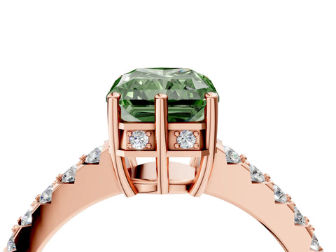 Rose gold Fancy Green Radiant Cut Solitaire Diamond Engagement Ring with Pavé Band and Six-Prong Setting_16