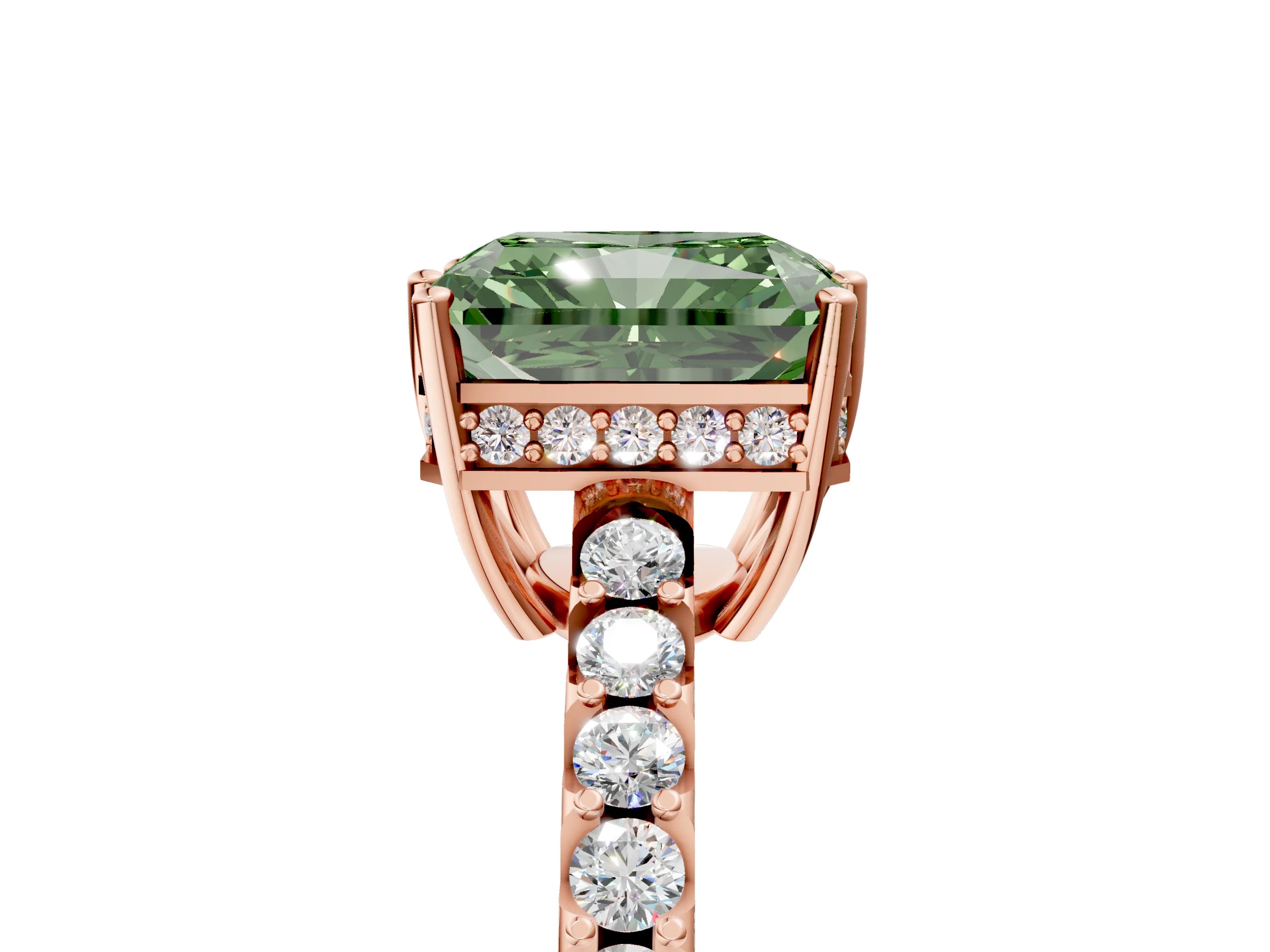 Rose gold Fancy Green Radiant Cut Solitaire Diamond Engagement Ring with Pavé Band and Six-Prong Setting_17