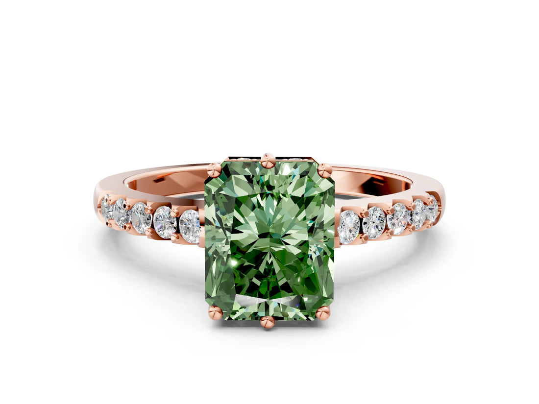 Rose gold Fancy Green Radiant Cut Solitaire Diamond Engagement Ring with Pavé Band and Six-Prong Setting_24