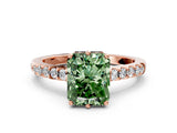Rose gold Fancy Green Radiant Cut Solitaire Diamond Engagement Ring with Pavé Band and Six-Prong Setting_24