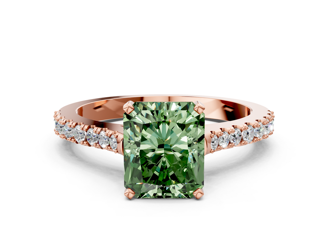 Rose gold Fancy Green Radiant  Cut Solitaire Diamond Engagement Ring with Pave Band and Four-Prong Setting_144