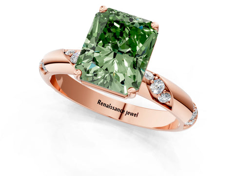 Rose gold Fancy Green Radiant Cut Solitaire Diamond Engagement Ring with Twisted Pave Band and Four-Prong Setting_4