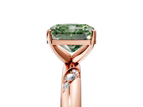 Rose gold Fancy Green Radiant Cut Solitaire Diamond Engagement Ring with Twisted Pave Band and Four-Prong Setting_8