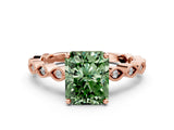 Rose gold Fancy Green Radiant Cut Solitaire Diamond Ring with Infinity Twist Band and Four-Prong Setting