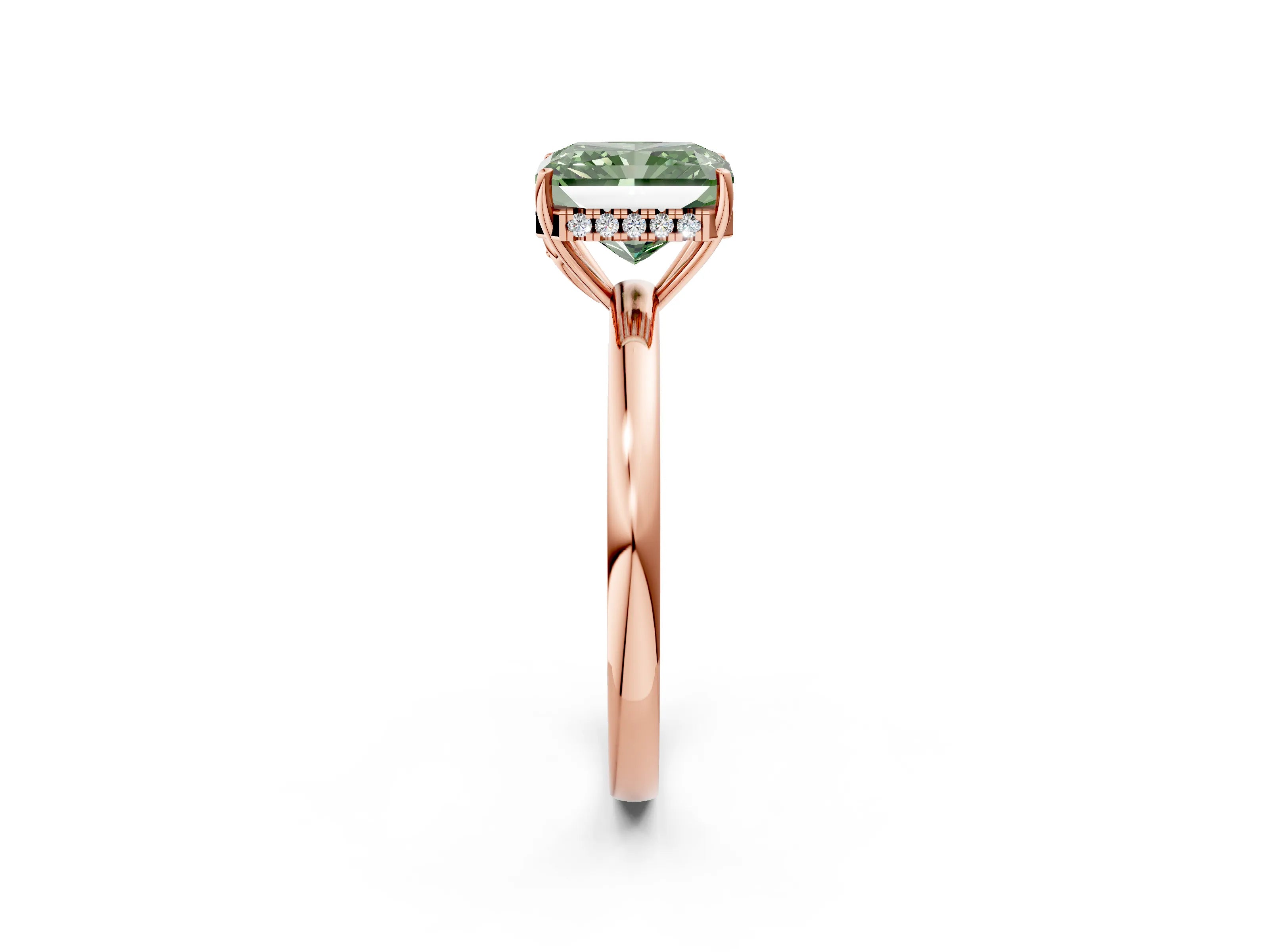 Rose gold Fancy Green Radiant Cut Solitaire Diamond Ring with Prong Setting and Plain Band_2