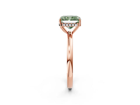 Rose gold Fancy Green Radiant Cut Solitaire Diamond Ring with Prong Setting and Plain Band_2