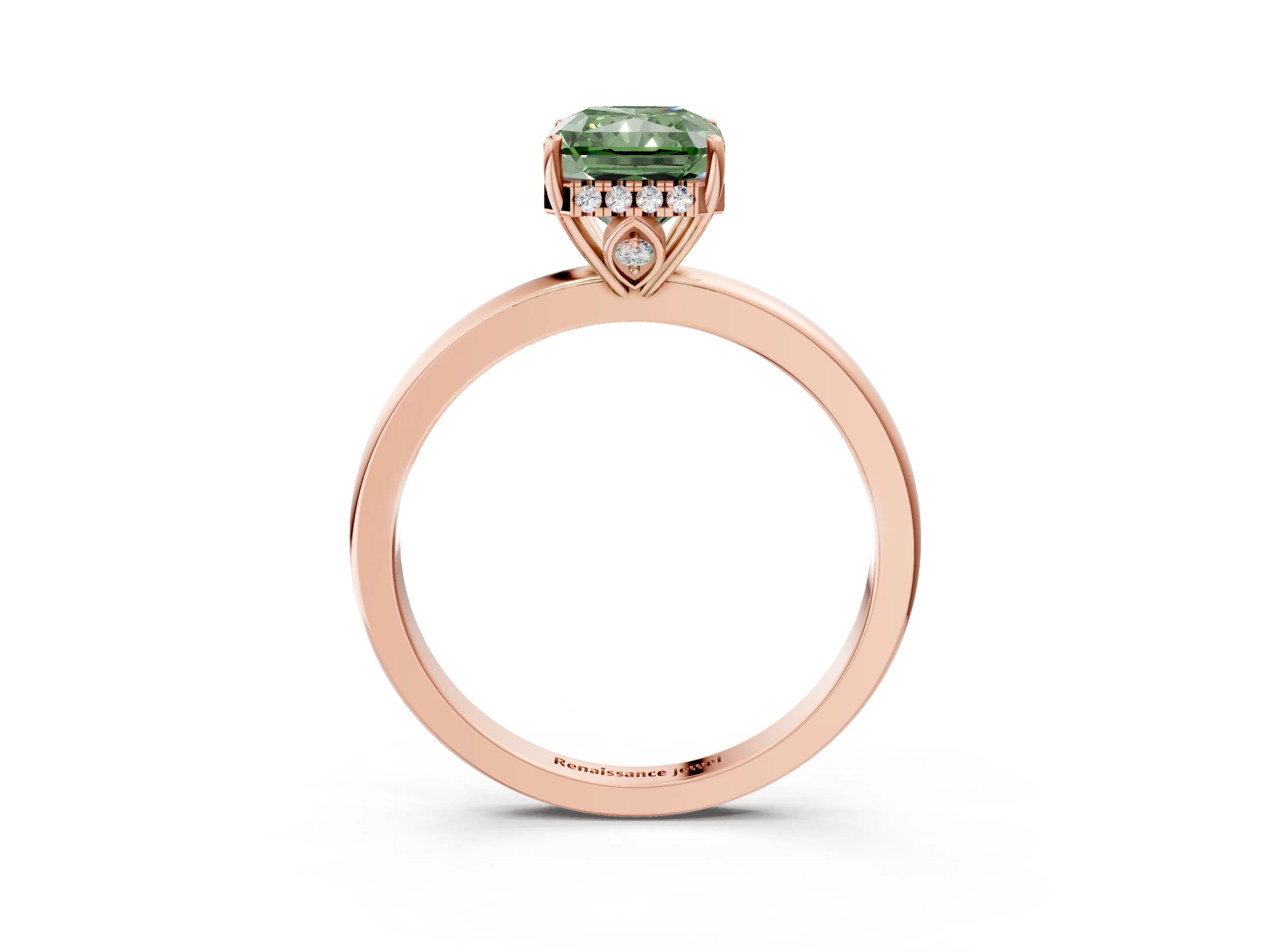 Rose gold Fancy Green Radiant Cut Solitaire Diamond Ring with Prong Setting and Plain Band_3
