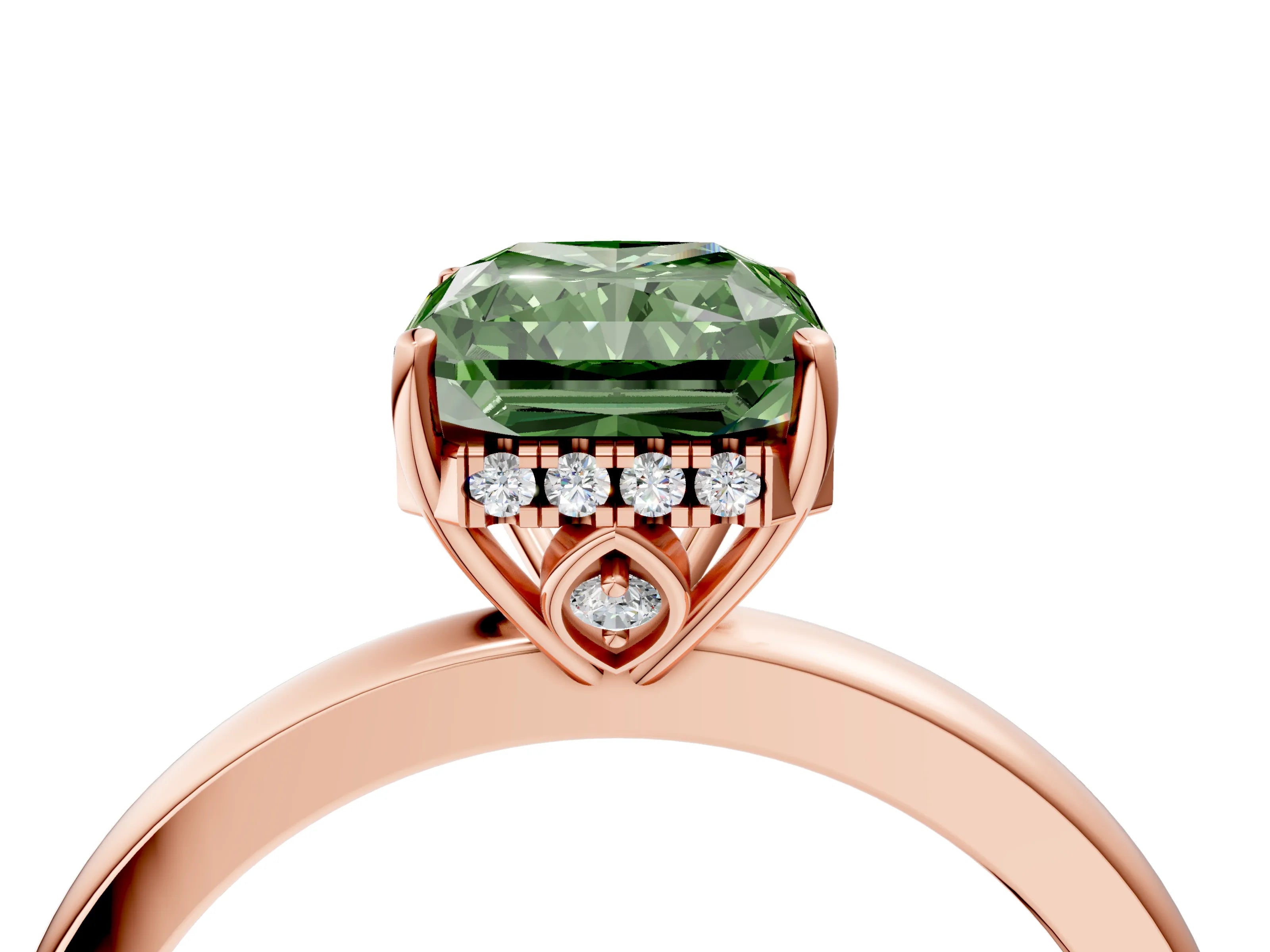 Rose gold Fancy Green Radiant Cut Solitaire Diamond Ring with Prong Setting and Plain Band_4