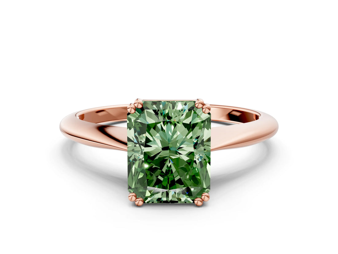 Rose gold Fancy Green Radiant Cut Solitaire Diamond Ring with Six-Prong Setting and Classic Band_12