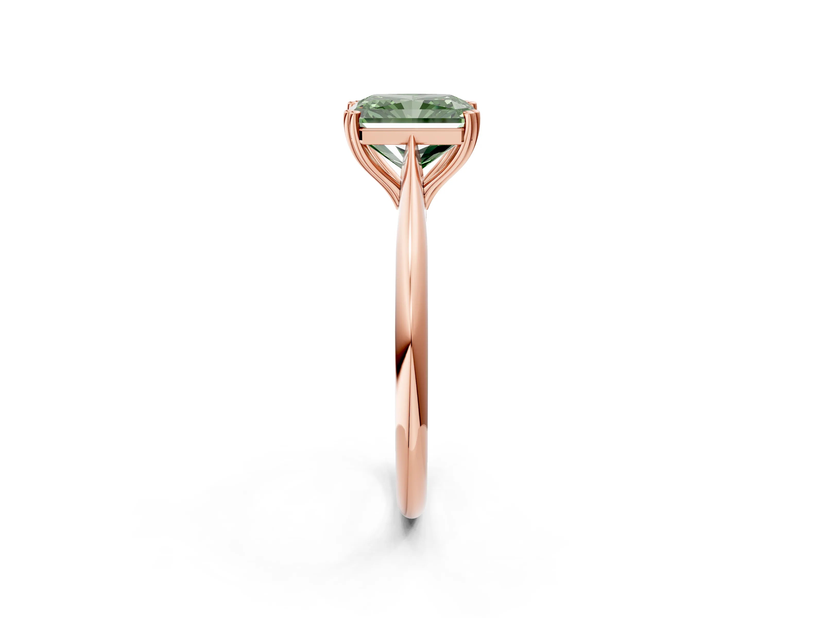 Rose gold Fancy Green Radiant Cut Solitaire Diamond Ring with Six-Prong Setting and Classic Band_2
