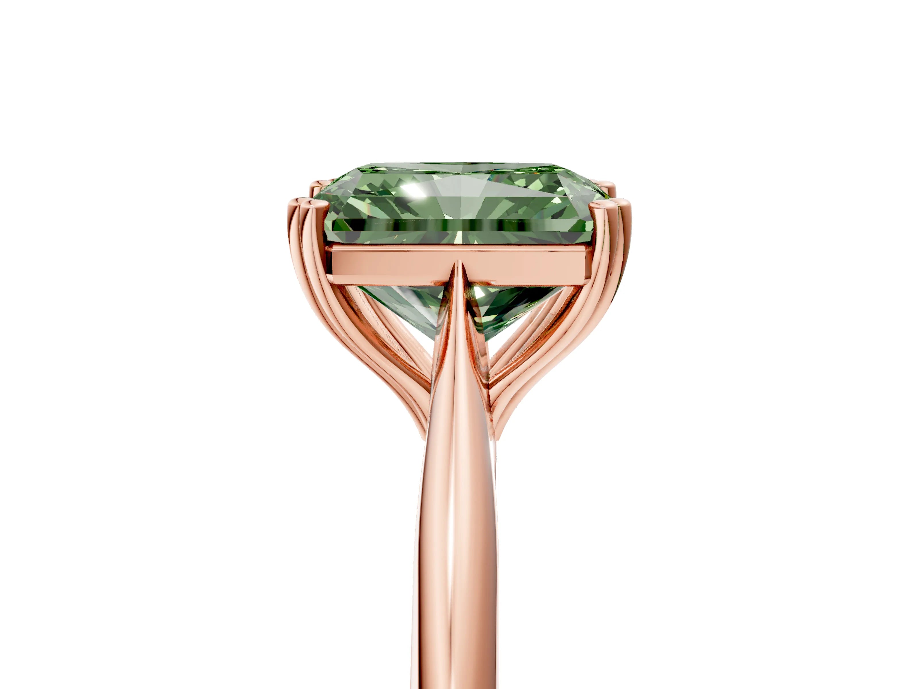 Rose gold Fancy Green Radiant Cut Solitaire Diamond Ring with Six-Prong Setting and Classic Band_5