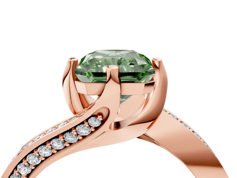 Rose gold Fancy Green Radiant Cut Solitaire Diamond Twist Band with Pavé Setting and Four-Prong Setting_4