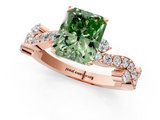 Rose gold Fancy Green Radiant  Cut Solitaire Diamond Twisted Band with Pave Setting_43