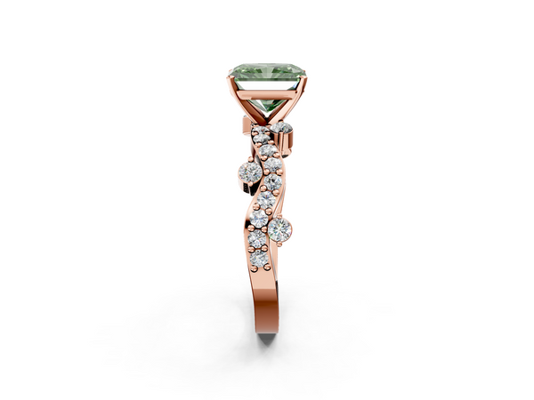 Rose gold Fancy Green Radiant  Cut Solitaire Diamond Twisted Band with Pave Setting