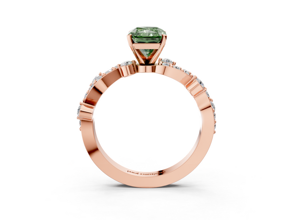 Rose gold Fancy Green Radiant  Cut Solitaire Diamond Twisted Band with Pave Setting