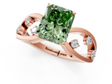 Rose gold Fancy Green Radiant  Cut Solitaire Diamond with Side Stones on Criss-Cross Band and Four-Prong Setting_4