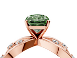 Rose gold Fancy Green Radiant  Cut Solitaire Diamond with Side Stones on Criss-Cross Band and Four-Prong Setting_7