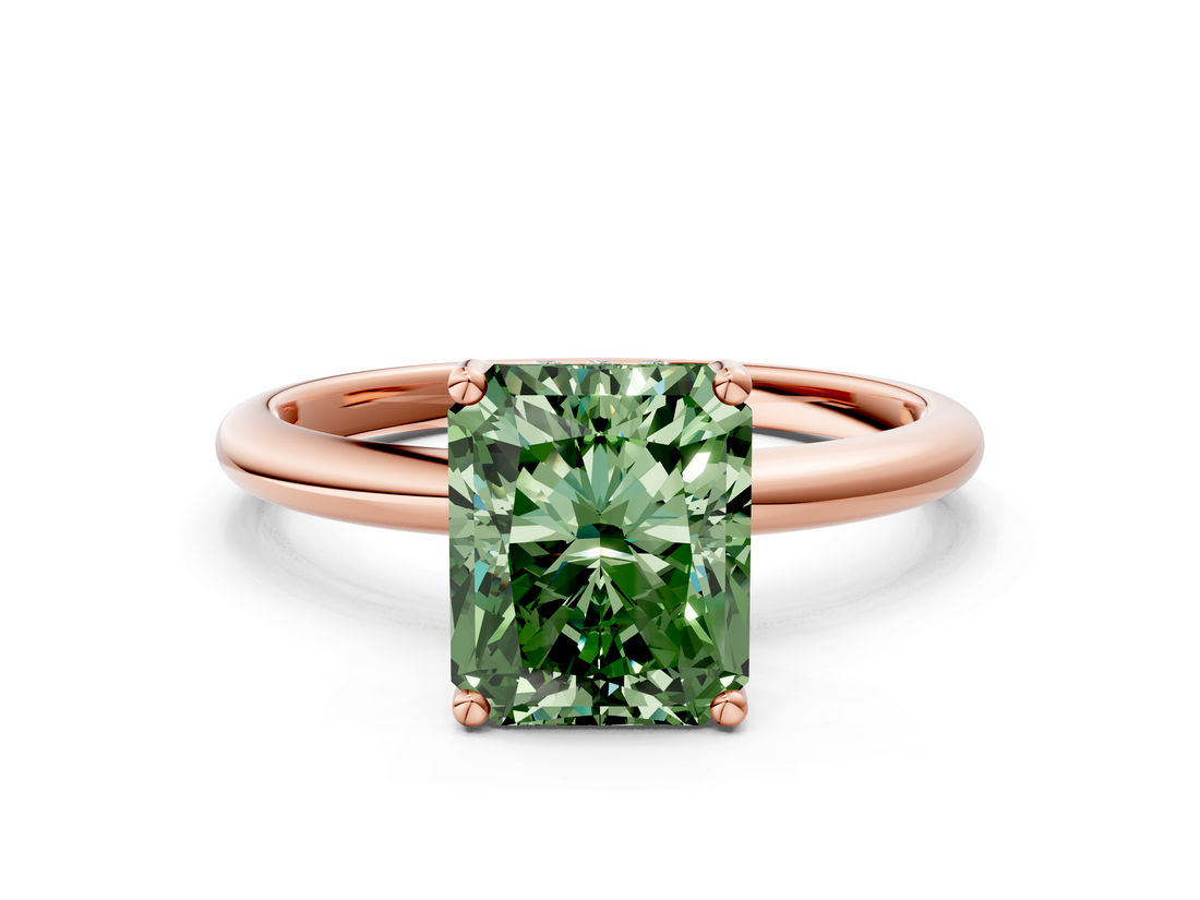 Rose gold Fancy Green Radiant  Cut Solitaire Engagement Ring with Four-Prong Setting and Classic Band_20